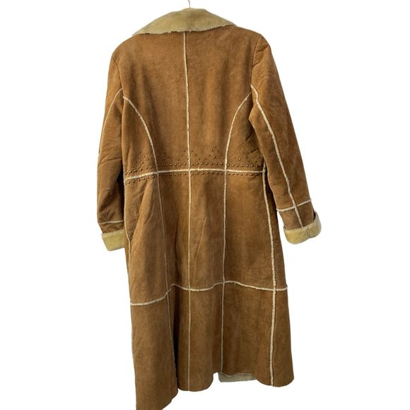 Boston Proper Patchwork Leather Midi Coat Size 12 Studs GUC 6635 Western - Picture 11 of 13